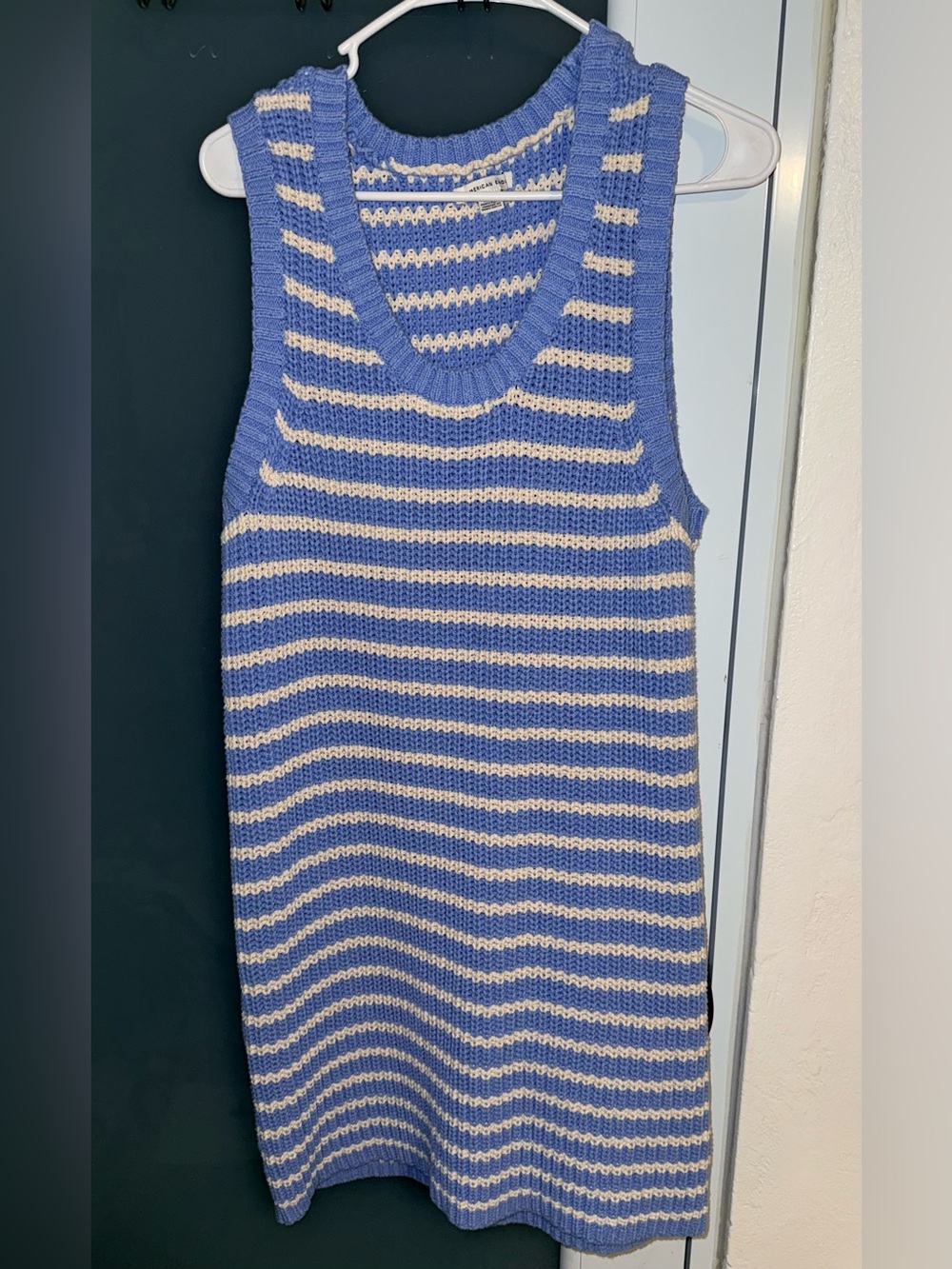 American Eagle Outfitters Blue and White Striped V-Neck Sweater Dress